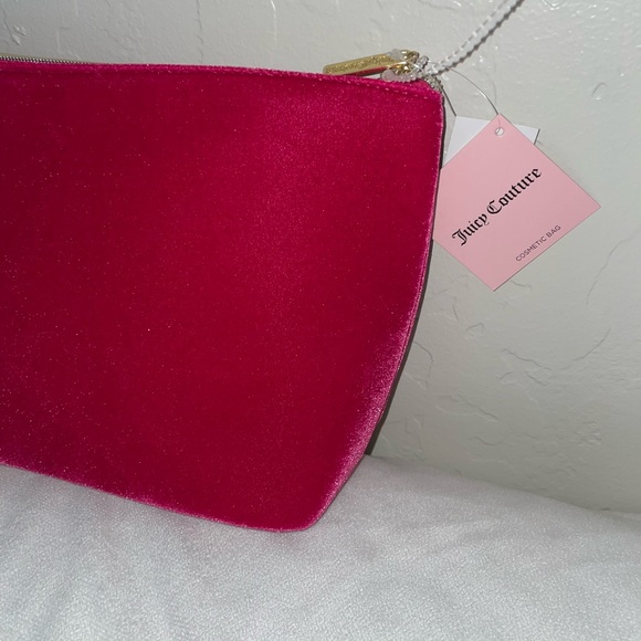 New! Juicy Couture Velvet Fuchsia Hot Pink/Black Logo Makeup Case/Bag🌺🥀🖤✨ - Picture 8 of 12